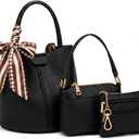 3-Piece Bucket Bag Set for Women, Vegan Leather Crossbody Handbag with Makeup Pouch & Coin Purse, Small Purses for Work