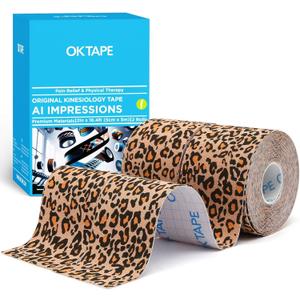 OK TAPE Hypoallergenic Digtal Printed Kinesiology Tape, Elastic Sports Athletic Tape, 2 Rolls, 2in16.4ft Uncut Roll-Cheetah