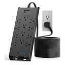 Surge Protector Power Strip 4800J, LeZone 10Ft Long Extension Cord Flat Plug, 12 Outlets 2 USB C 2 USB Ports, Wall Mountable, 20W Desk Charging Station, Black