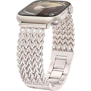 Minyee Compatible with Apple Watch Band 41/40/38/42mm Women, Dressy Stainless Steel Metal Adjustable Chain Strap Link Bracelet Wristband for iWatch Series 11 10 9 8 7 6 5 4 3 2 1 Ultra SE