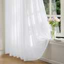 FMFUNCTEX Sheer Non-See-Through White Curtains for Bedroom, Faux Silk that Let Light Curtains 96 inches Long Light Filtering Privacy Sheer Window Drapes for Living Room, Rod Pocket 2 Panels Set