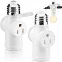 2-Pack Light Socket Outlet Adapter, Upgraded Flame Retardant & Dust Proof, All-Copper E26 Screw-in Light Bulb Holder & Lightbulb Fixture to 3-Prong Plug Converter for Outdoor, White