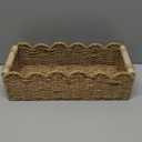 CubesLand Paper Rope Scalloped Edge Toilet Paper Storage Basket, Small Living Room, Bedroom Decor Baskets for Over Toilet Storage Shelf, End Table, Shelves and More, with 2 Wooden Handle, Neutral (M - 14"L x 6.3"W x 3.9"H)