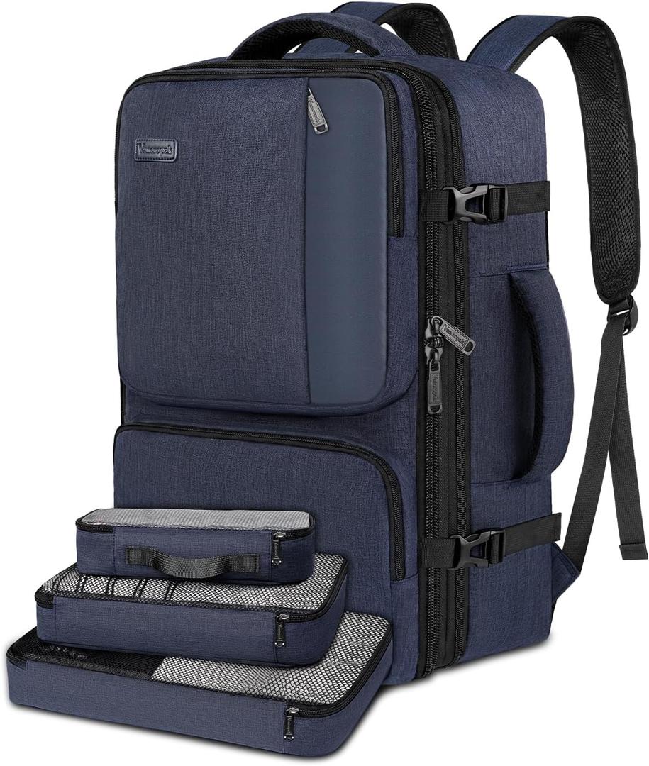 Vancropak Carry on Backpack, Airline Approved Expandable Travel Backpack with 3 Packing Cubes, TSA Personal Item Travel Bag for Men Women, 40L Water Resistant Weekender Luggage Suitcase Daypack, Blue (X-Large, Blue)