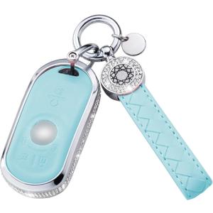 For Buick Key Fob Cover with Keychain, Blue Leather Rhinestone Key Case Protection Shell Compatible with Encore Enclave Lacrosse Envision Verano Regal GL8 Bling Car Accessories