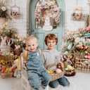 Kate Easter Photo Backdrops White Brick Wall Rabbit Eggs Background Door Party Banner Props, 7x5ft
