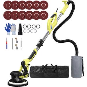 Drywall Sander, Popcorn Ceiling Removal Tool with 7 Variable Speed 800-1800RPM, 2026 Upgraded 8-Amp Drywall Sander with Vacuum Dust Collector with 12pcs Sanding Discs, Extendable Handle, LED Light