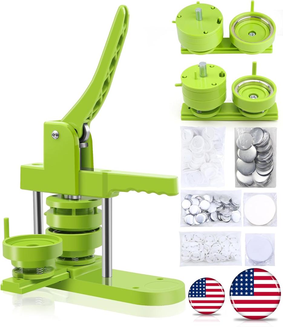 Button Maker Machine Multiple Sizes, Pin Maker Machine 2.25 inch+3 inch, Interchangeable Button-Models Badge Button Press Machine with 200 Sets 58mm+75mm Button Maker Supplies&Circle Cutter