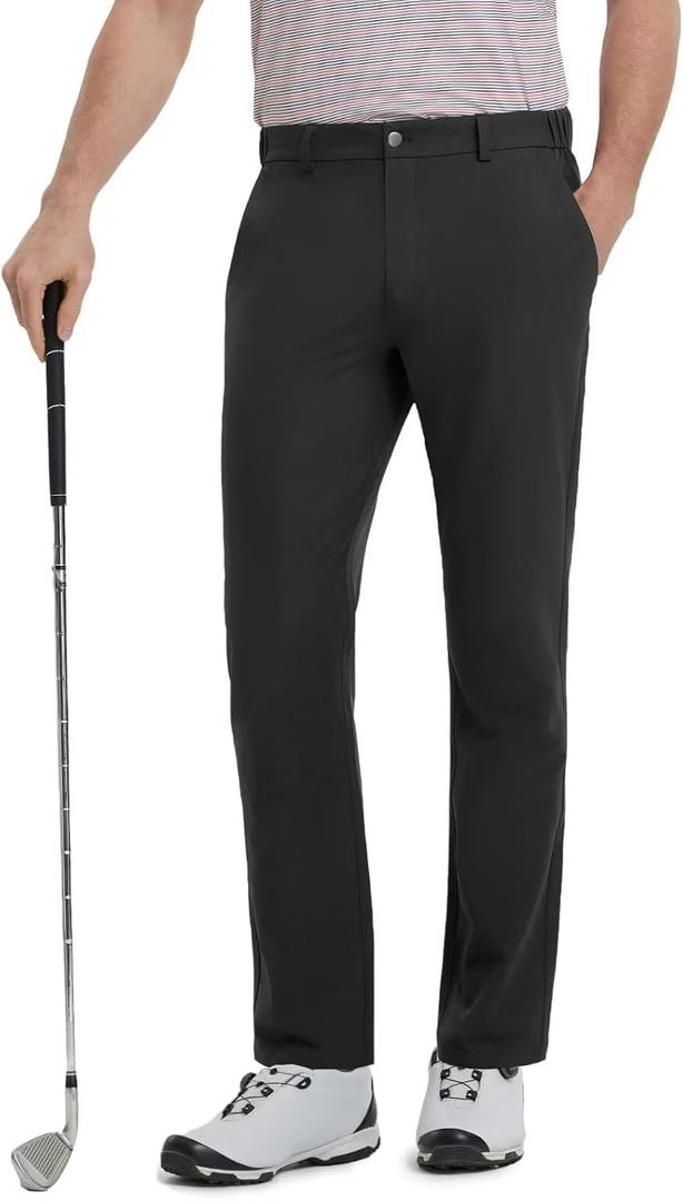Mens Golf Pants Stretch 30"/32"/34" Water-Resistant Lightweight Stretch Casual Flat Front Dress Pants with 5 Pockets (32W x 32L, Black)