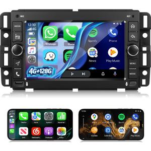 [4+128G] Volxcereo Car Radio for Chevrolet Chevy Silverado GMC Sierra Yukon 2007-2013 Hummer H2 2008-2009, 7 inch Android Incell Touchscreen Stereo with Carplay/Android Auto, GPS/WiFi/Bluetooth/SWC
