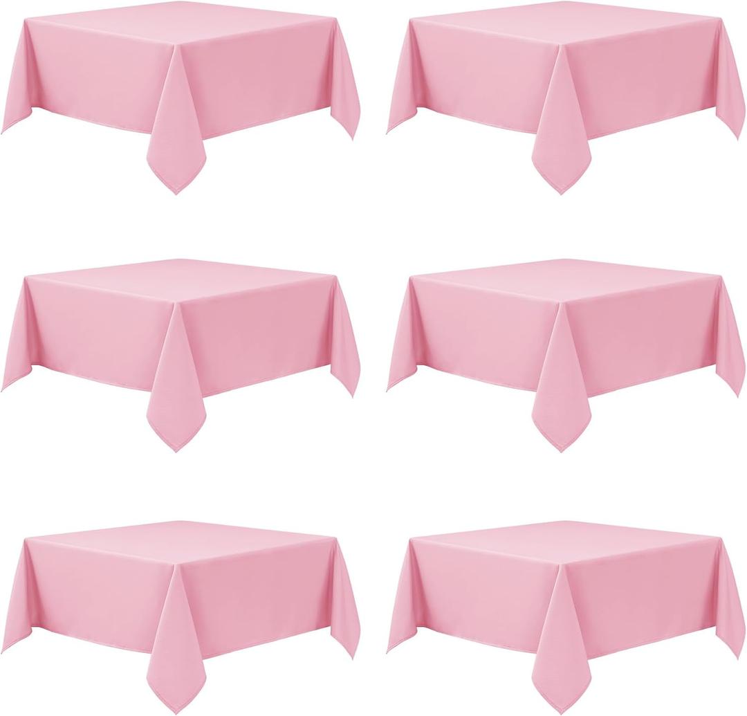 6-Pack Pink Tablecloths for Square Tables, 70 x 70 Inches, Stain-Resistant Polyester Fabric for 3 Foot Tables - Washable Table Covers for Weddings, Banquets, Birthday Parties, Events