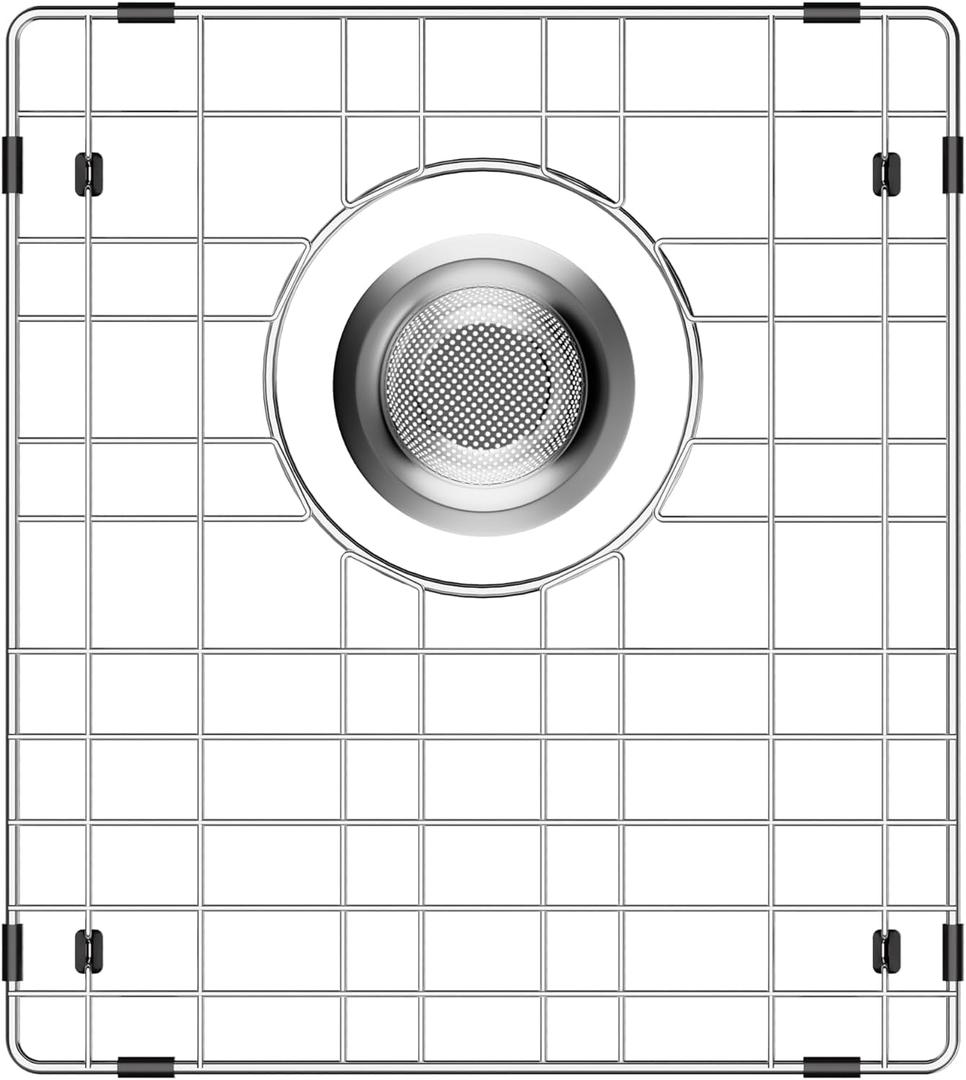 SANNO Kitchen Sink Protectors, 13"X 15" Gird Sink Protector for Kitchen Sink, Grid Sink Protector Kitchen Sink Rack for Bottom of Sink,Rear Drain for Single Bowl, Stainlsee Steel