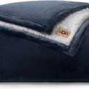 UGG Nita Twin/Twin XL Blanket Fleece Fluffy Reversible Soft Fuzzy Bedding Cozy Big Plush Warm Oversized Blanket Machine Washable Bedroom Decor for Dorm or Bed, 60-inch x 90-inch, Navy Blue