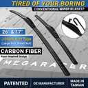 Premium Silicone Carbon Fiber Windshield Wiper Blades 26" & 17" - Patented All-Season, Quiet & Smooth Streak-Free Clean Wipe, OEM Quality, Front Automotive Replacement Wipers for Car & Truck (2 Pack)