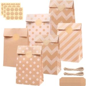30PCS Party Favor Paper Bags, Kraft Paper Treat Bags for Bakery Candies Dessert, Brown Paper Kraft Snack Bag Cookie Party Faor Bags Bulk for Birthday Wedding Baby Shower Graduation, 5.1x3.1x9.5 Inch