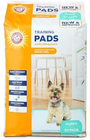 Arm & Hammer for Dogs Puppy Training Pads with Attractant | New & Improved Super Absorbent, Leak-Proof, Odor Control Quilted Puppy Pads with Baking Soda| 50 Count Wee Wee Pads