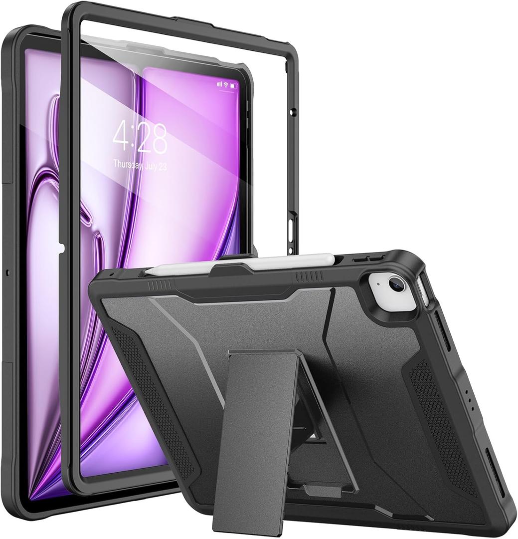 Soke Case for iPad Air 13-Inch M3 2025 & M2 2024,with Built-in Screen Protector and Kickstand, Rugged Full-Body Heavy Duty Protective Cover for Apple iPad Air 13 - Black