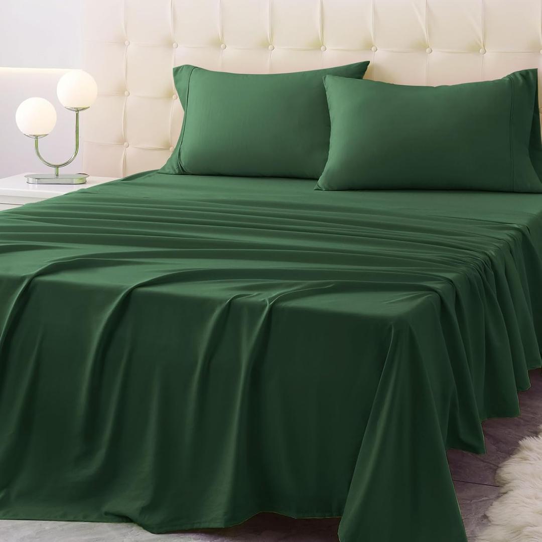Queen Size Bed Sheet Set - 4 Piece Soft Microfiber Sheets with Deep Pockets, Cooling Technology, and Wrinkle-Free Pillowcase. Hotel-Quality, Durable Bedding, Eden Green