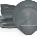 Zak Designs Melamine Dinnerware Set, 12-Piece, Service for 4, American Conventional (Grey)