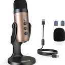 ZealSound USB Microphone,Condenser Computer PC Mic,Plug&Play Gaming Microphones for PS 4&5.Headphone Output&Volume Control,Mic Gain Control,Mute Button for Vocal,YouTube Podcast on Mac&Windows(Gold)