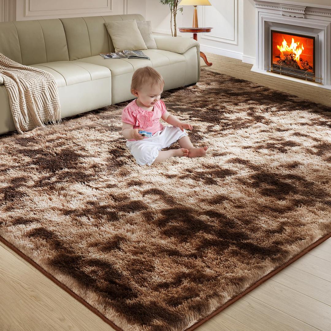 Fluffy Rug Shaggy Area Rug, Mottling Brown 5x8 Area Rugs for Bedroom, Small Bedside Rug, Soft Fluffy Shaggy Entryway Throw Rugs for Living Room Bedroom Kids Room Home Decor