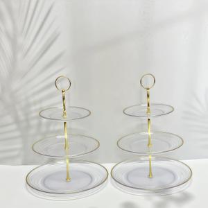RAUVOLFIA 3 Tier Cupcake Stand, Tiered Serving Cake Stand, Transparent Plastic Dessert Stand, Weddings Parties Pastry Serving Tray (2 Pack, Clear Plate with Gold Rim)