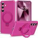 XIQI Designed for Samsung Galaxy S25 6.2'' with Camera Lens Protector & Magnetic Ring Stand [Military-Grade Protection] Translucent Shockproof Phone Case for Men Wowen,Hot Pink