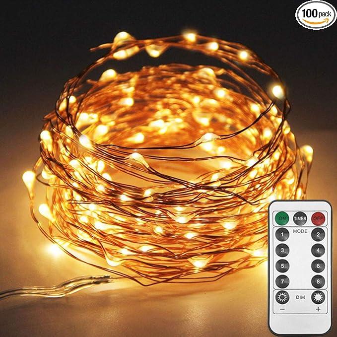 Twinkle Star 33ft 100LED Copper Wire String Lights, Warm White
8 Modes, USB Powered, Remote Control, Fairy Lights, Wedding Party Home Christmas Decoration