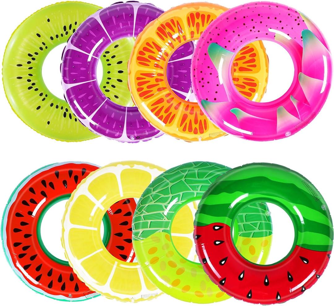 Libima 8 Pcs Inflatable Pool Floats for Adults, Swimming Rings Swim Tube Pool Rings Floaties for Adults Hawaiian Beach Party Decorations
