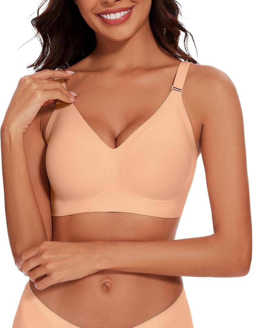 WOWENY Seamless Wireless Bras for Women Full Coverage with Support No Underwire Soft Comfort Bra (White, XL)