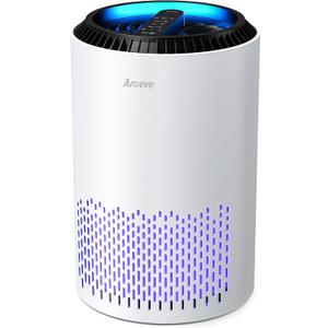 AROEVE Air Purifiers for Bedroom Home, 3 Layer Filter for Smoke Pollen Allergies Pet Dander Odor, Sleep Mode for Better Sleep, Energy Saving, 3 Speeds, Timer for Office, Dorm, Kitchen, MK01, White