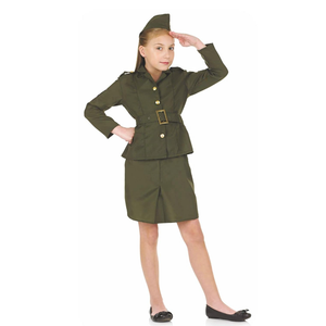 fun shack WW2 Army Girl Costume for Kids, Army Girls Halloween Outfit, Military Dress Up for Girls XL