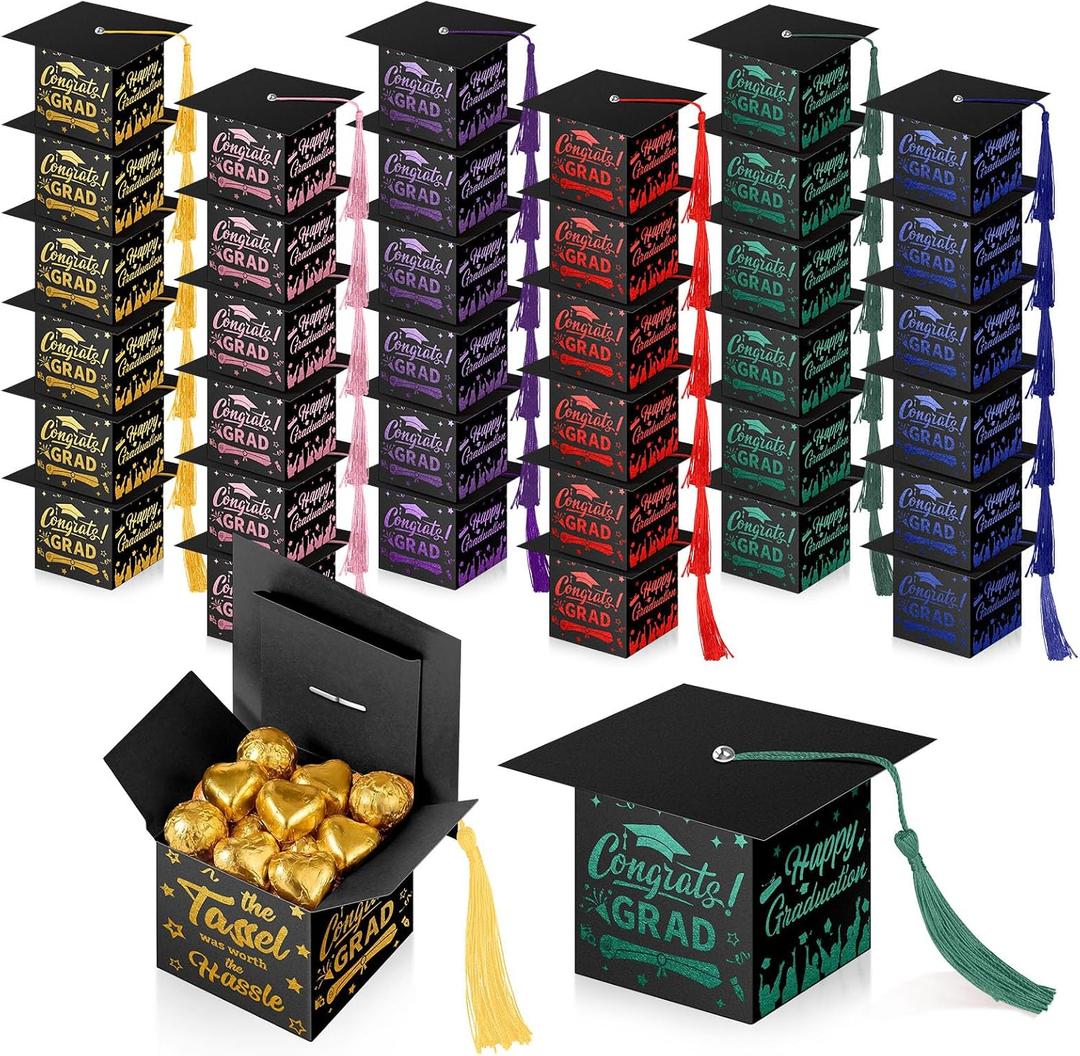 TaoBary 30 Pcs Graduation Cap Candy Box 2026 Graduation Decorations Party Favors Gifts Grad Cap Box with Tassel for Candy Chocolate Biscuit Supplies(Multicolor)
