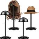 Tatuo 4 Pcs Wig Holders, 9.8"-18.9" Adjustable Height Wig Head Stand Portable Hat Display Holder Storage for Multiple Travel Wigs Styling Practice women DIY Head Stand Non Slip Stable (Black)