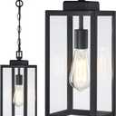 15'' Outdoor Pendant Light, Modern Outside Chandelier Outdoor Hanging Lantern Light, Matte Black with Clear Glass, Exterior Pendant Lighting Fixture Ceiling Mount for Porch, Entryway, Gazebo, 1Pack