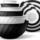 COOK WITH COLOR Mixing Bowls with Lids - 12 Piece Plastic Nesting Bowls Set includes 6 Prep Bowls and 6 Lids, Diamond Design - Microwave Safe, Black and White