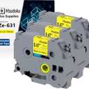 Tze Tz Tape 12mm 0.47 Laminated Yellow Compatible for Brother P Touch Label Maker Tape TZe-631 TZe631 Label Tape for PT D200 D210 D220 D400 Cube, Black on Yellow, 1/2 Inch x 26.2 Feet, 3-Pack