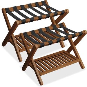 Heybly Luggage Rack for GuestRoom Pack of 2, Bamboo Luggage Stand HLR013WB2