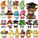 42 Pcs Interchangeable Highland Cow Graduation Gift Holiday Highland Cow Decor Seasonal Sign Farmhouse Rustic Wooden Desk Accessories Welcome Ornament Tiered Tray Decorations for Home Office