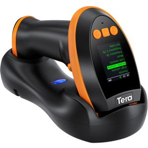 Tera Barcode Scanner Wireless with Screen: Pro Version 1D 2D QR with Setting Keypad Charging Cradle Works with Bluetooth 2.4G Wireless USB Wired Handheld Bar Code Reader HW0009 (Orange)
