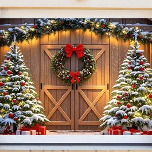 Large Christmas Garage Banner 7 x 9 Ft Rustic Christmas Garage Door Cover Wood Texture Board Door Cover Xmas Indoor Outdoor Winter Holiday Party Decor
