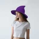 Halloween Witch Hat for Women - Adults Black Witch Hats Costume Accessory for Party Cosplay, Modern Wool Witches Cap (Purple)
