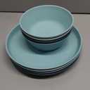 Grow Forward Premium Wheat Straw Plates and Bowls Sets - 8-Piece Wheat Straw Dinnerware Sets - Unbreakable & Reusable Microwave Safe Plastic Dinner Plates for Outdoors, RV, Camping Dishes - Seascape