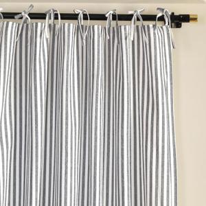 THE ART BOX Gauze Striped Curtains,Boho Linen Tie Top Hanging Curtains Light Filtering Door Window Treatment 2 Panel Curtain Drapes for Living Room Bedroom Grey on White (84''x42'' Each Panel)