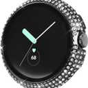 Compatible for Google Pixel Watch 3 41 mm/Pixel Watch 2/1 Case with Screen Protector, Bling Protective Face Cover Tempered Glass Bumper Diamond Rhinestone Thin Hard PC Plated Frame (Black)