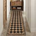 Beeiva Checkered Kitchen Runner Rug 2x6 Vintage Washable Runners for Hallways Non Slip Ultra Thin, Moroccan Framhouse Bathroom Runner Fall Brown Print Entryway Laundry Besides Home Decor (Brown/Black)