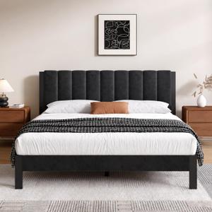 Novilla Twin Bed Frames with Piano Keys Headboard and Footboard, Metal Platform Bed Frame Twin Size, No Box Spring Needed, Easy Assembly, Steel Slats Support, Velvet Black