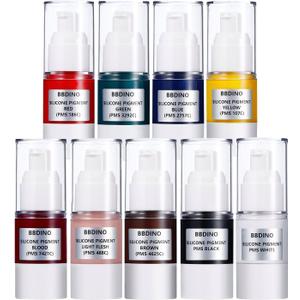 BBDINO Silicone Pigments, Liquid Silicone Pigments Set of 9 Colors, Real High Concentrated Liquid Silicone Dye for Silicone Mold Making, Each Color 0.5 Oz/ 15 ml