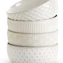 26oz Ceramic Cereal Bowls, Embossed Cereal bowls Set of 4, Large Soup Bowls Wide Anti-Slip Base, Dishwasher & Microwave Safe, 6 inch Stoneware Soup Bowls, Housewarming Gift, Arctic white