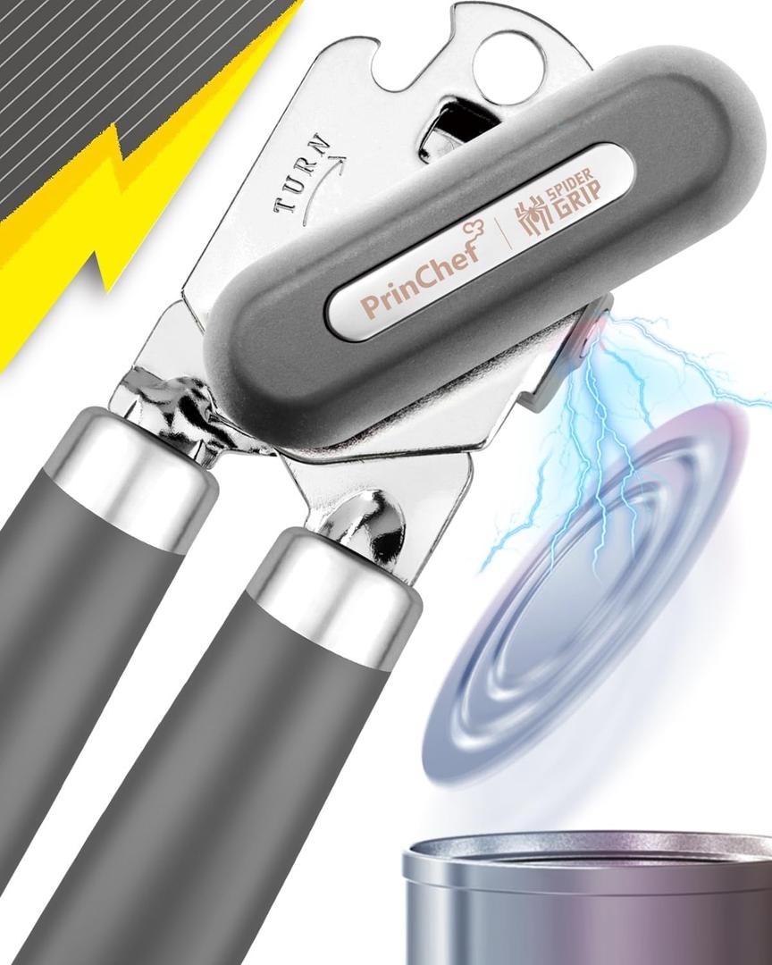 Can Opener, No-Trouble-Lid-Lift Manual Handheld Can Opener with Magnet, Smooth Edge Safe Cut for Beer/Tin/Bottle, Big Turning Knob Anti-Slip Handle Good for Seniors with Arthritis (Gray)